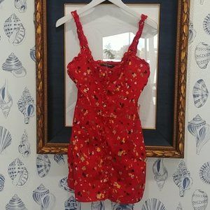 DDWM Woman button up ruffle strap mini dress red floral L